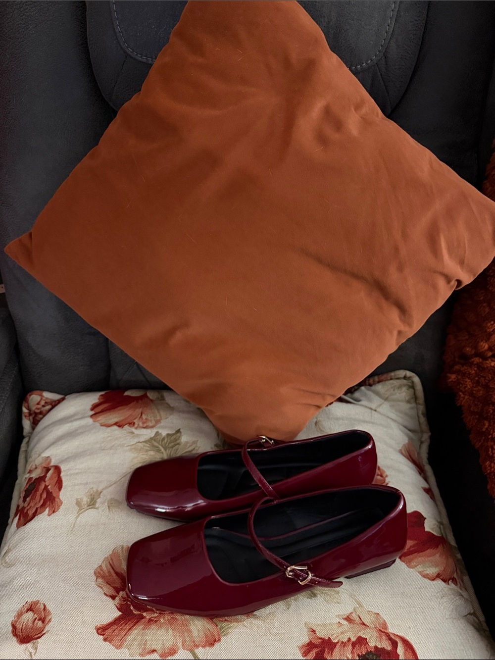 Patent Mary Jane Flats in Burgundy with Buckle Strap